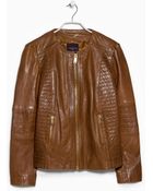 Violeta By Mango Stitched Leather Jacket - Lyst