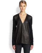 Helmut Lang Jersey-Paneled Leather Tee - Lyst
