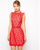 Oasis High Neck Lace Dress - Lyst