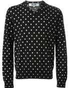 Comme Des Garçons Polka Dot V-Neck Sweater - Lyst