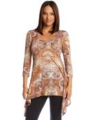 Karen Kane Filigree Print Handkerchief Top - Lyst