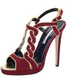 Oscar de la Renta Crimson Suede Petra Braided Sandals - Lyst