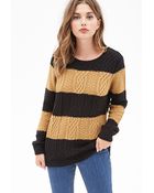 Forever 21 Cable Knit Striped Sweater - Lyst