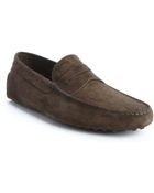 Tod's Dark Brown Suede Penny Strap Slipon Loafers - Lyst