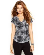 Guess Capsleeve Splitneck Printed Top - Lyst