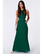 Missguided Anthea Cut Out Split Maxi Dress Emerald - Lyst