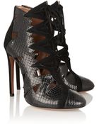 Alaïa Cutout Python And Suede Ankle Boots - Lyst
