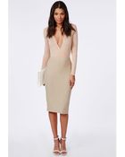 Missguided Ribbed Midi Skirt Camel - Lyst