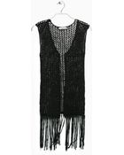 Mango Cotton-Blend Fringed Gilet - Lyst