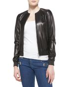 Michael Kors Rib-Trim Leather Bomber Jacket - Lyst