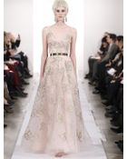 Oscar de la Renta Lamé Bow Embroidered Tulle Gown - Lyst