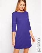 Asos Tall Shift Dress In Textured Rib With 3/4 Length Sleeves - Lyst