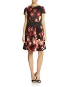 Adrianna Papell Rose Print Woven Dress - Lyst