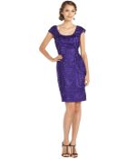 Sue Wong Purple Woven Embroidered Scoopback Cap Sleeve Dress - Lyst