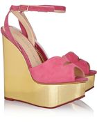 Charlotte Olympia Pucker Up Suede and Leather Wedge Sandals - Lyst