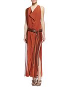Donna Karan New York Draped Belted Side-Slit Dress - Lyst