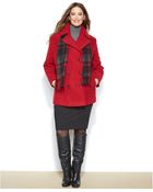 London Fog Plus Size Wool-Blend Pea Coat & Scarf - Lyst