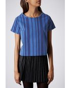 Topshop Moto Stripe Denim Tee - Lyst