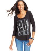 DKNY Three-Quarter-Sleeve Logo-Print Tee - Lyst