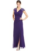 Alex Evenings Cap-Sleeve Embellished Side-Slit Gown - Lyst