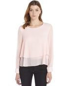Ellen Tracy Cameo Pink Crepe Woven Long Sleeve Tiered Blouse - Lyst