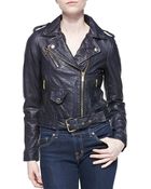 MICHAEL Michael Kors Cropped Leather Moto Jacket - Lyst