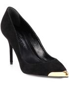 Alexander McQueen Metal-Detail Suede Pumps - Lyst