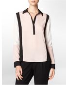 Calvin Klein White Label Colorblock V-Neck Collared Top - Lyst