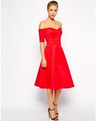 Asos Debutante Bardot Scuba Midi Dress - Lyst