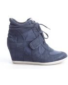Ash Navy Suede And Canvas Lace Up Wedge Heel Sneakers - Lyst