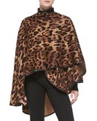 Sofia Cashmere Leopard-Print Cape With Leather Trim - Lyst