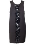 MSGM Black Shift Dress With Front Embellishment - Lyst
