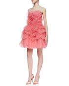 Oscar de la Renta Strapless Tulle Flower Cocktail Dress - Lyst
