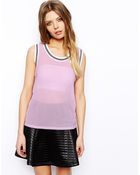 Asos Tank In Mesh With Stripe Neck Trim - Lyst