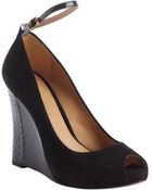 Aerin Black Suede And Sakeskin Peep Toe Wedge Pumps - Lyst