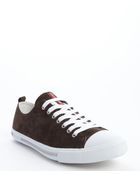 Prada Broawn Leather Cap Toe Sneakers - Lyst