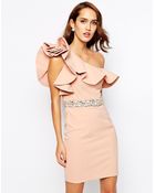 Forever Unique Frill Pencil Dress with Embellished Waist - Lyst