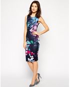 Lipsy Floral Print Bodycon Dress - Lyst