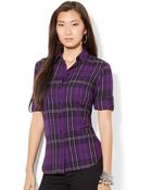 Lauren by Ralph Lauren Petite Tab-sleeve Plaid Shirt - Lyst