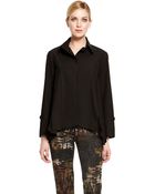 Donna Karan New York Cotton Roll Sleeve Button Front Shirt - Lyst