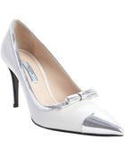 Prada Black And Silver Leather Bow Tie Pumps - Lyst