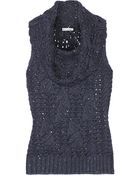 Oscar de la Renta Sequin-Embellished Cable-Knit Silk-Blend Top - Lyst