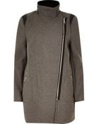 River Island Grey Long Biker Coat - Lyst