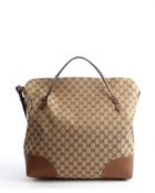 Gucci Brown Canvas And Leather Trimmed Top Handle Tote - Lyst