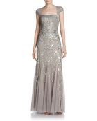 Adrianna Papell Beaded Portrait-Collar Gown - Lyst