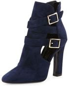 Tamara Mellon Suede Cutout Double-Buckle Ankle Boot - Lyst