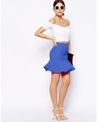Asos Premium Peplum Hem Skirt In Texture - Lyst