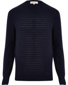 River Island Navy Blue Mesh Stripe Crew Neck Jumper - Lyst