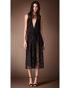 Burberry Embroidered Lace V-Neck Dress - Lyst