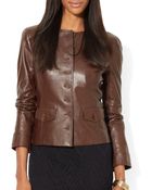 Ralph Lauren Lauren Button Front Leather Jacket - Lyst